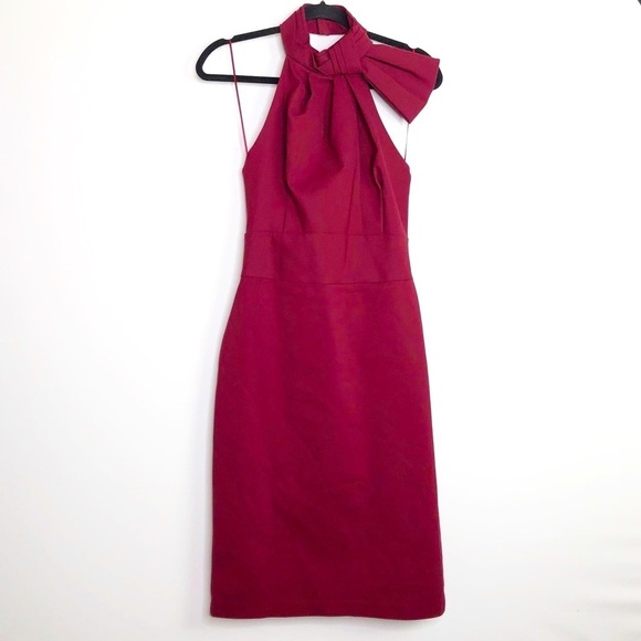 BADGLEY Mishka formal Burgundy bow halter sheath dress - Picture 1 of 10